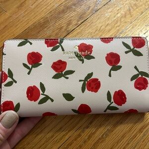 Kate Spade Cream and Red Rose Wallet